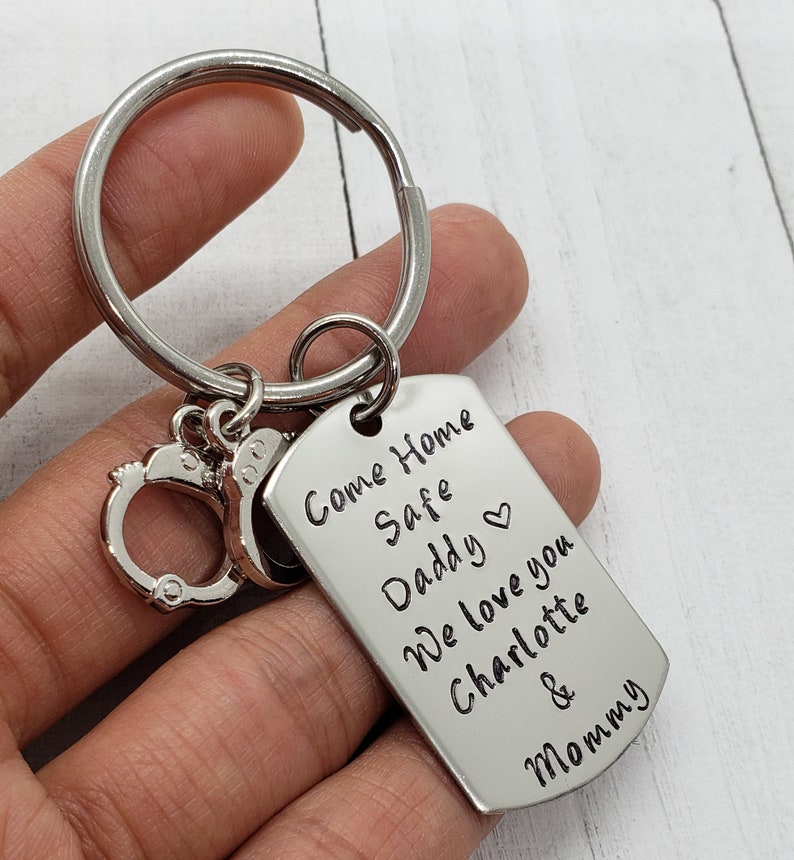 Come Home Safe Keychain W/ Handcuffs Be Safe Daddy Keychain Etsy Sweden
