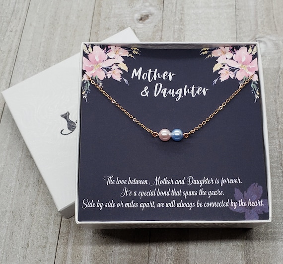 Mother Daughter Necklace, Personalized Birthstone Pearl Necklace for Mom, Mother Necklace with Swarovski Pearl, Mother Daughter Gift