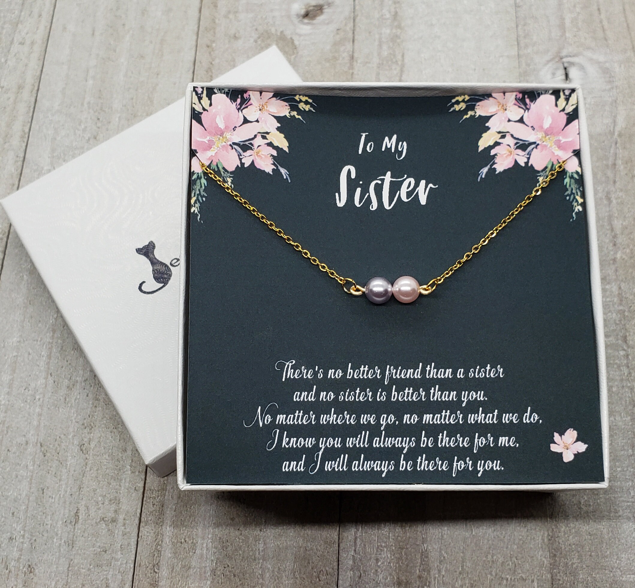 Sister Necklace, Personalized Sister Necklace with Swarovski Pearl