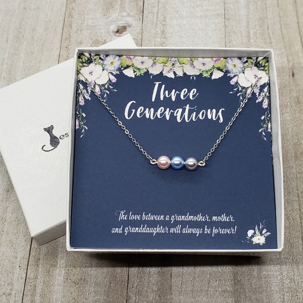 Personalized Generations Necklace for Grandma, Mom & Granddaughter, Generations Gift, Birthstone Pearl Necklace, Grandmother Gift