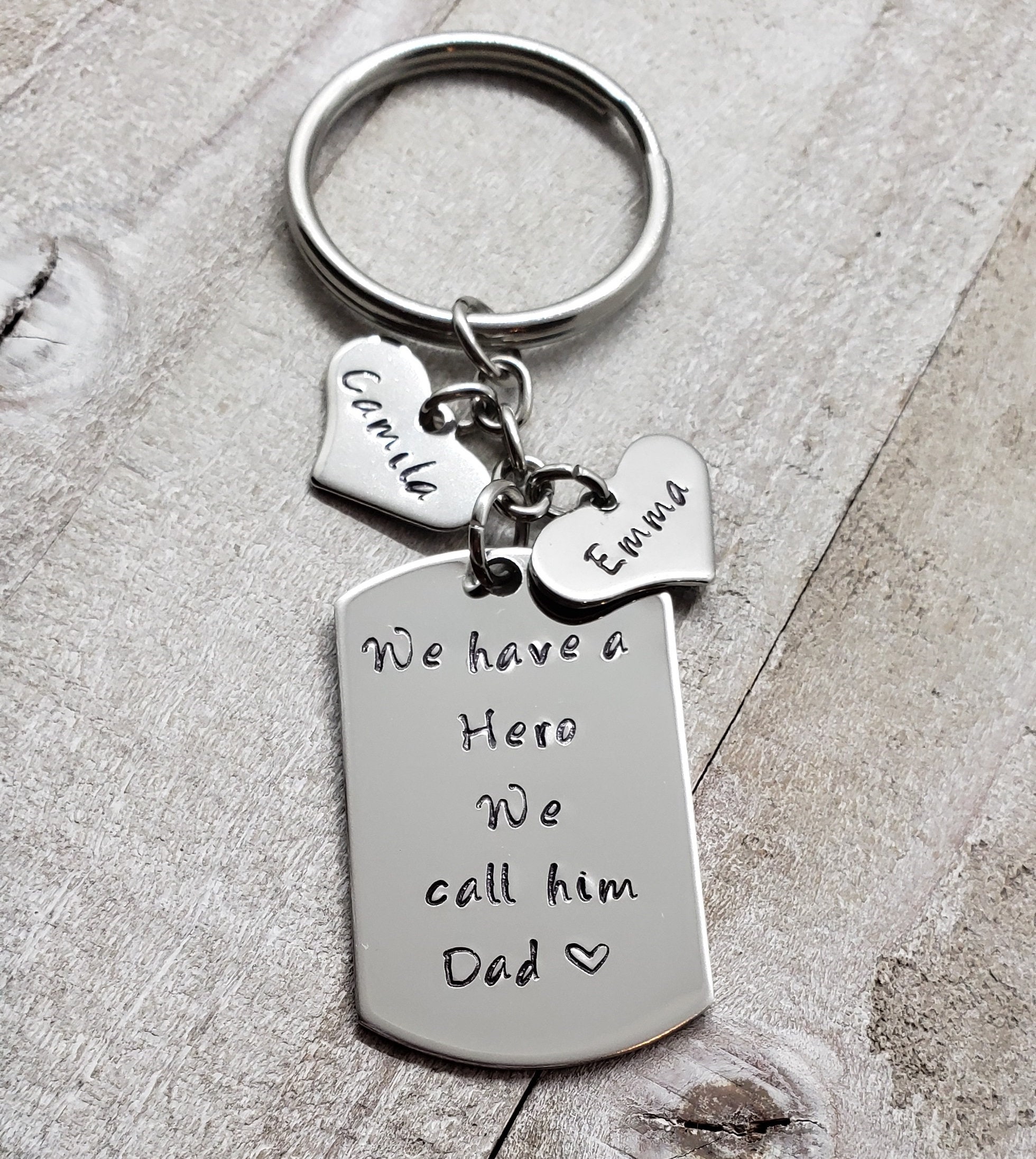 Hand Stamped Daddy Key Chain We have a hero We call him dad Key Chain Fathers Day gift