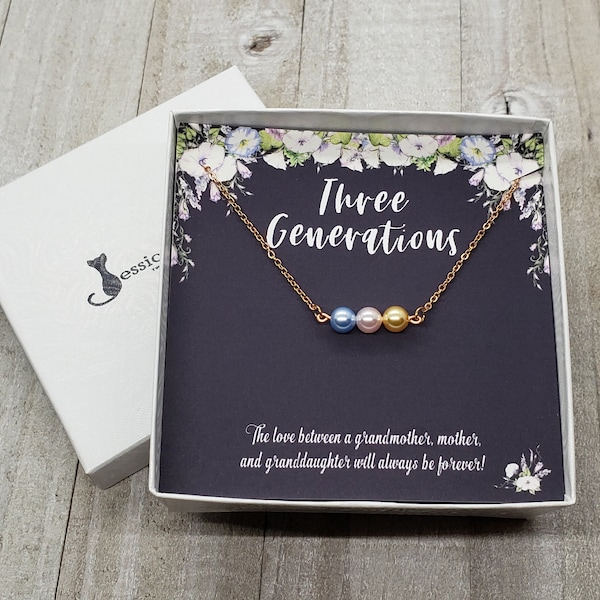 Personalized Generations Necklace for Grandma, Mom & Granddaughter, Grandmother Gift, Generations Gift, Birthstone Pearl Necklace