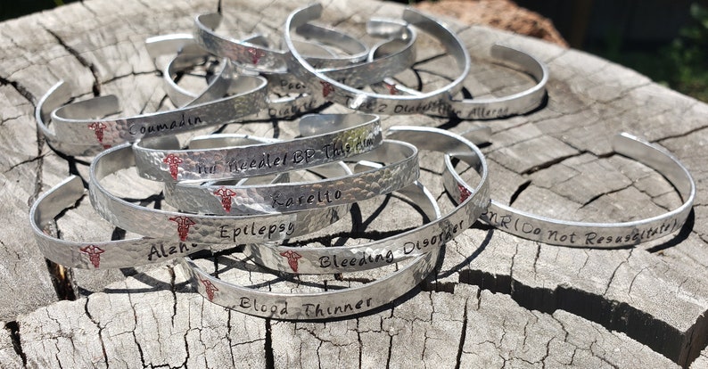 Personalized Inside Stamping Available Type 2 Diabetes Handmade Medical Alert ID Bracelet for Women Adjustable Medical Bracelets Cuff