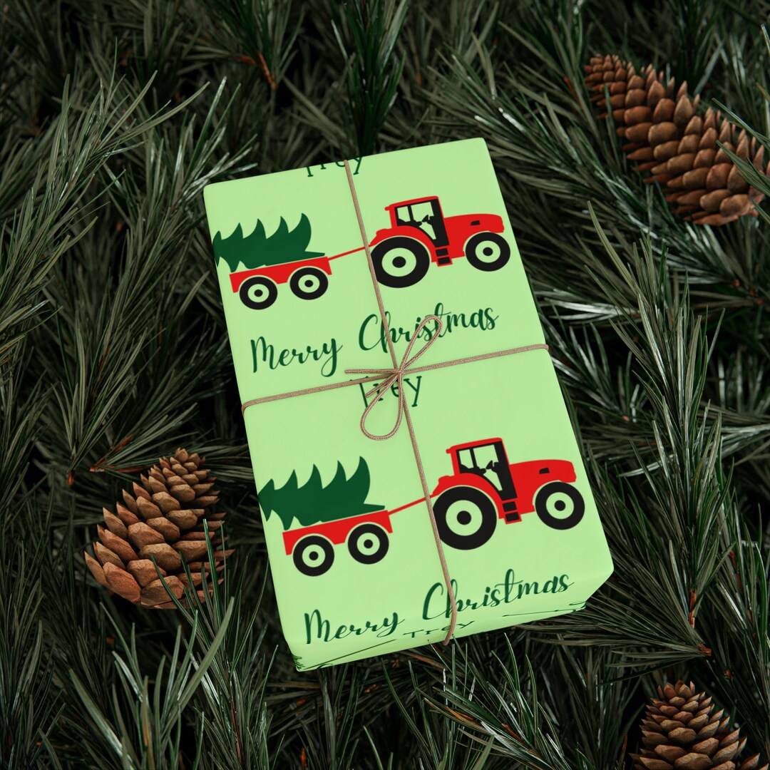 Custom Name Wrapping Paper, Christmas Tree Wrapping Paper, Tractor