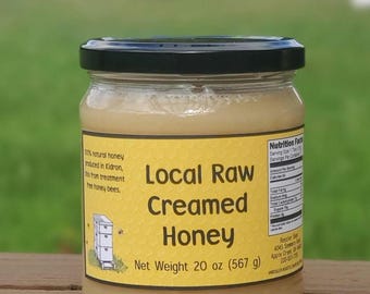 20 oz Natural Raw Creamed Honey from Ohio -  Local Unfiltered  - Glass Jar