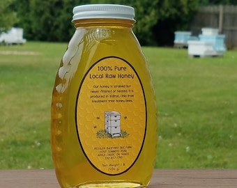 1 lb. Natural Raw Honey from Ohio -  Local Unfiltered  - One Pound Glass Jar