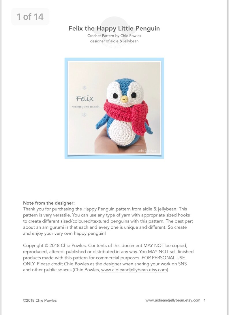 US terminology Felix the Happy Little Penguin pdf Amigurumi Penguin AMIGURUMI PATTERN tutorial English