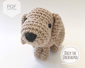 AMIGURUMI PATTERN/ Tutorial (English) Amigurumi Dachshund Dog - "Daisy the Dachshund Puppy" pdf - US terminology