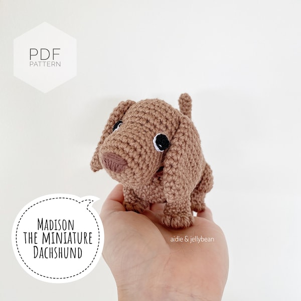 AMIGURUMI PATTERN/ tutorial (English) Amigurumi Dachshund Dog - "Madison the Miniature Dachshund Puppy" pdf - US terminology