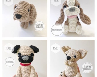WZÓR AMIGURUMI/ samouczek Pakiet (angielski) Amigurumi Hound, Dachshund, Pug, Chihuahua pdf - terminologia amerykańska