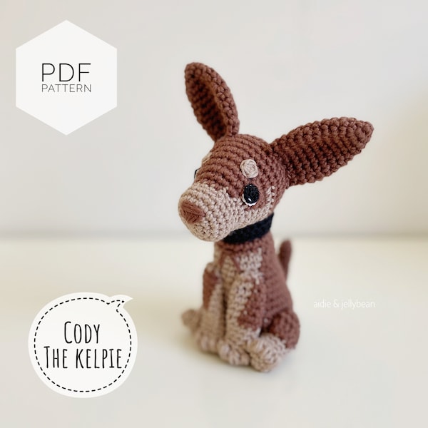 AMIGURUMI PATTERN/ tutorial (English) Amigurumi Kelpie  - "Cody the Kelpie puppy" pdf - US terminology