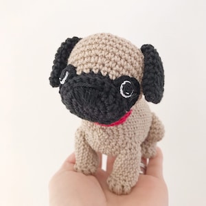 Customisable PUG crochet amigurumi with collar, Crochet amigurumi dog, dog lover gift, pug gift, crochet toy, pug toy, pug children toy