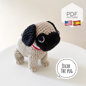 AMIGURUMI PATTERN/ Anleitung (English/Español) Amigurumi Mops Hund - ""Oscar der Mops-Welpe"" pdf - US Terminologie."