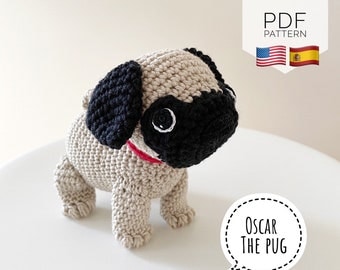 AMIGURUMI PATTERN/ tutorial (English/Español) Amigurumi Pug Dog - "Oscar the Pug Puppy" pdf - US terminology