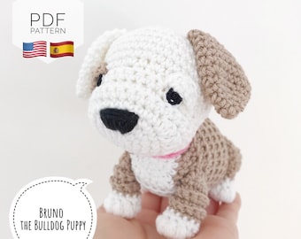 AMIGURUMI PATTERN/ tutorial (English/Español) Amigurumi Bulldog - "Bruno the Bulldog Puppy" pdf - US terminology