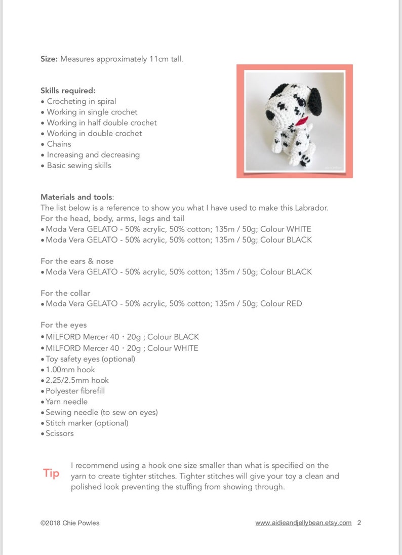 AMIGURUMI PATTERN/ tutorial English Amigurumi Dalmatian Dog Dusty the Dalmatian Puppy pdf US terminology image 3