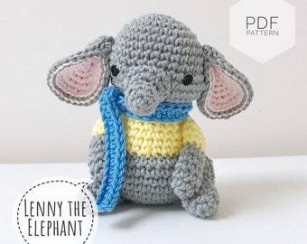 AMIGURUMI PATTERN/ tutorial (English) Amigurumi Elephant - "Lenny the Little Elephant" pdf - US terminology