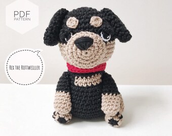 AMIGURUMI PATTERN/ tutorial (English) Amigurumi Rottweiler Dog - "Rex the Rottweiler Puppy" pdf - US terminology