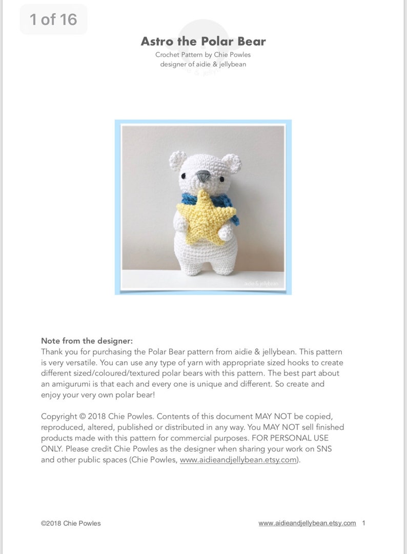 AMIGURUMI PATTERN/ tutorial English Amigurumi Polar Bear Astro the Polar Bear pdf US terminology image 2