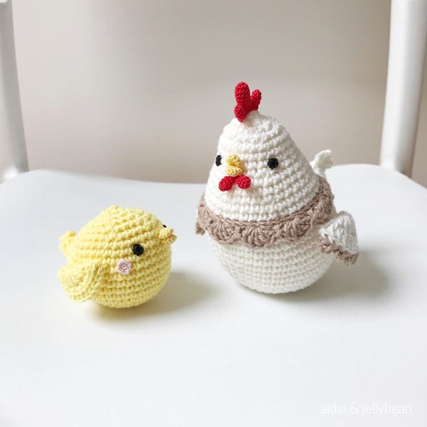 CHICKEN & CHICK pair crochet, amigurumi chicken, chicken baby gift, chicken gift for kids, chicken crochet toy, chicken nursery decoration