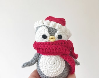 CHRISTMAS PENGUIN crochet amigurumi, penguin plushie, crochet penguin, amigurumi penguin, gift for kids, nursery decoration