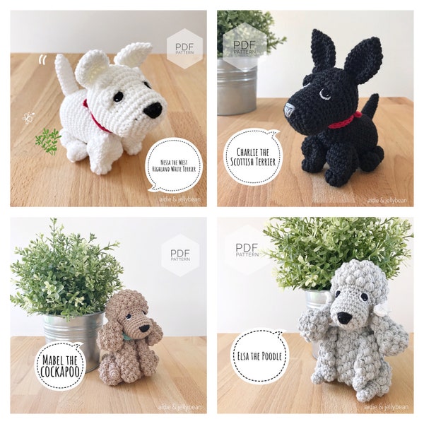 AMIGURUMI PATTERN/ tutorial Bundle (English) Amigurumi West Highland Terrier, Scottish Terrier, Cockapoo, Poodle pdf - US terminology