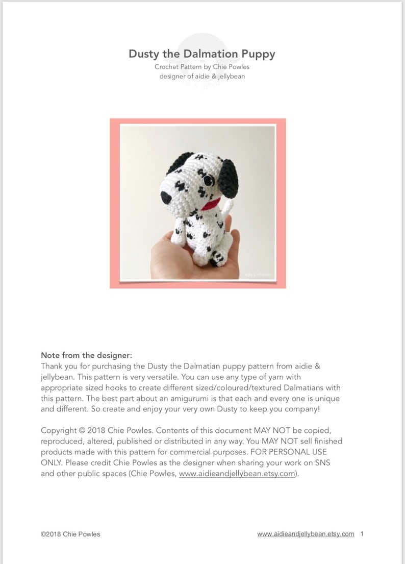 AMIGURUMI PATTERN/ tutorial English Amigurumi Dalmatian Dog Dusty the Dalmatian Puppy pdf US terminology image 2