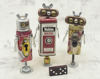 Trío de pequeños robots basura Bitty Bots, regalo para chicos