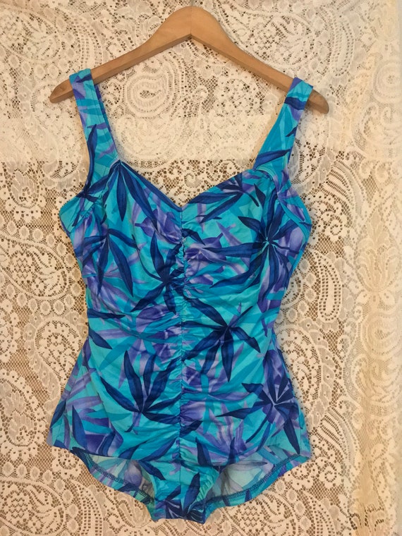 Vintage HOLLYWOOD SWIM Blue Swimsuit / Floral One Piece | Etsy