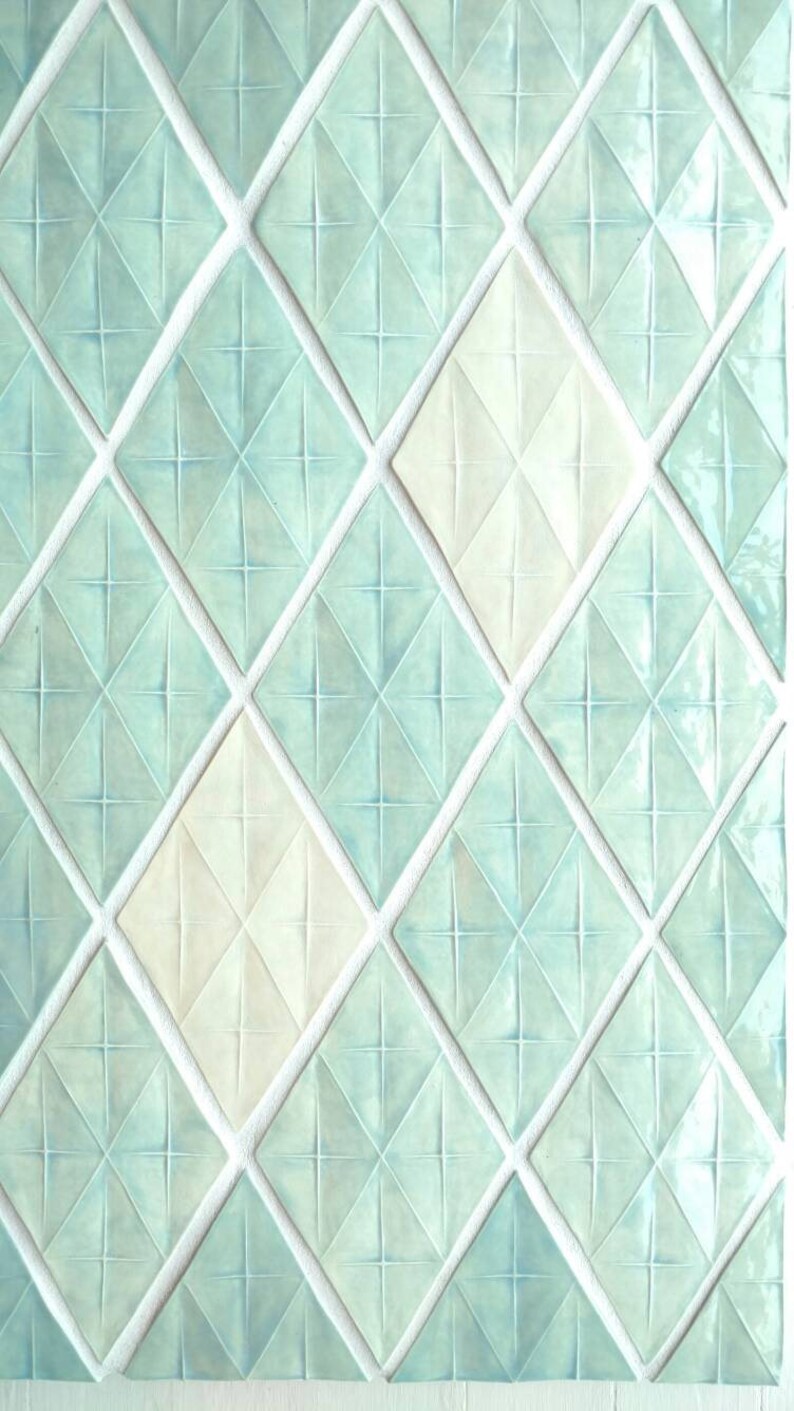 Handmade Relief Tile Sculpted Ceramic Custom Art Wall For Function Or Ornament Luxury Diamond Shaped