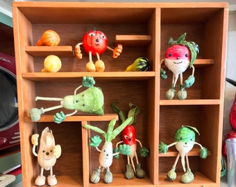 Lot of 10 Handmade Corn Husk Dyed Veggie Characters - One of a Kind