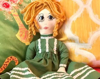 Vintage Handmade Disheveled Lady Rag Doll 22” Yellow Hair