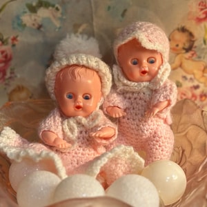 Vintage Pair Celluloid Baby Dolls Jointed with Moving Eyes 1950s