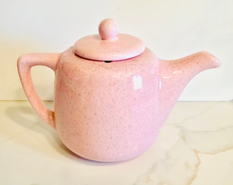 Vintage 1960er Rosa gesprenkelte Teekanne