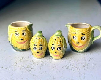 Juego de cremera de maíz antropomórfica vintage / Japón