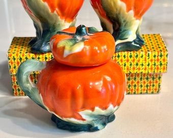 Vintage Set Mustard Jar and Salt & Pepper Shakers | Orange and Green | Japan