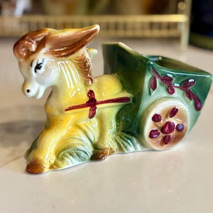 Vintage Mid Century Donkey Pulling Cart Small Planter