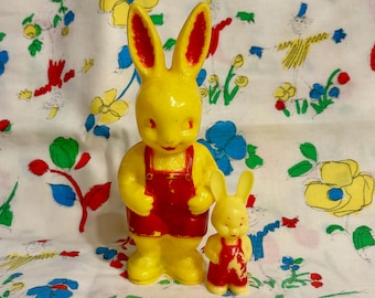 Vintage 1950s Irwin Hard Plastic Bunny Rattle with Baby