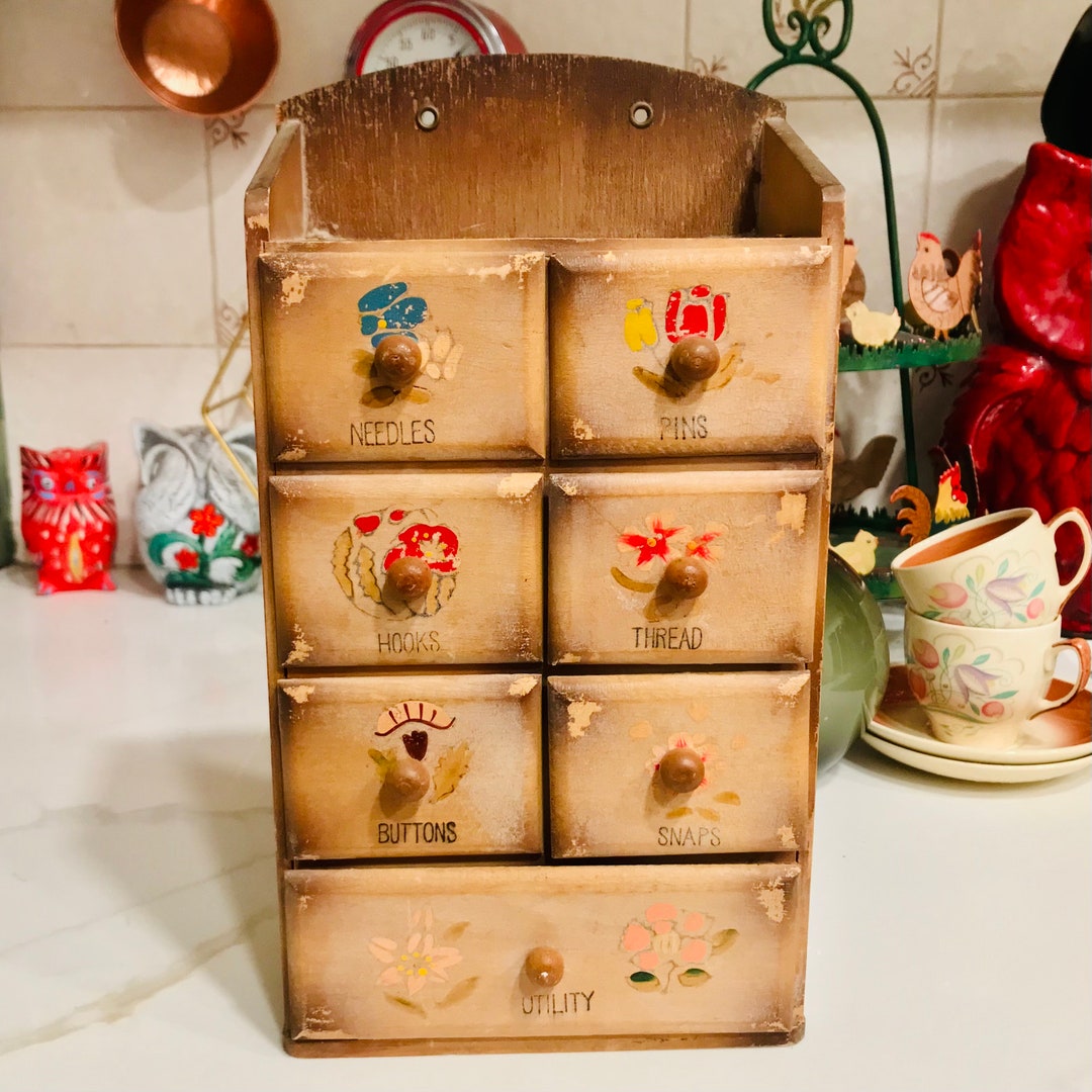 Antique Sewing Notions Wall Hanging Miniature Chest of Drawers Etsy