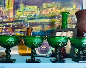 Vintage Grünes Glas Coupe oder Sorbet 4er Set