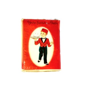 vintage American Greetings Bell Boy Adult Party Petites invitations Ensemble de 12 New Old Stock Ephemera
