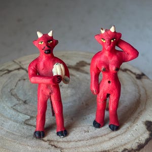 Vintage Miniature Oaxacan Alebrije Pair Diablo Fálico Mexican Folk Art [As Is]