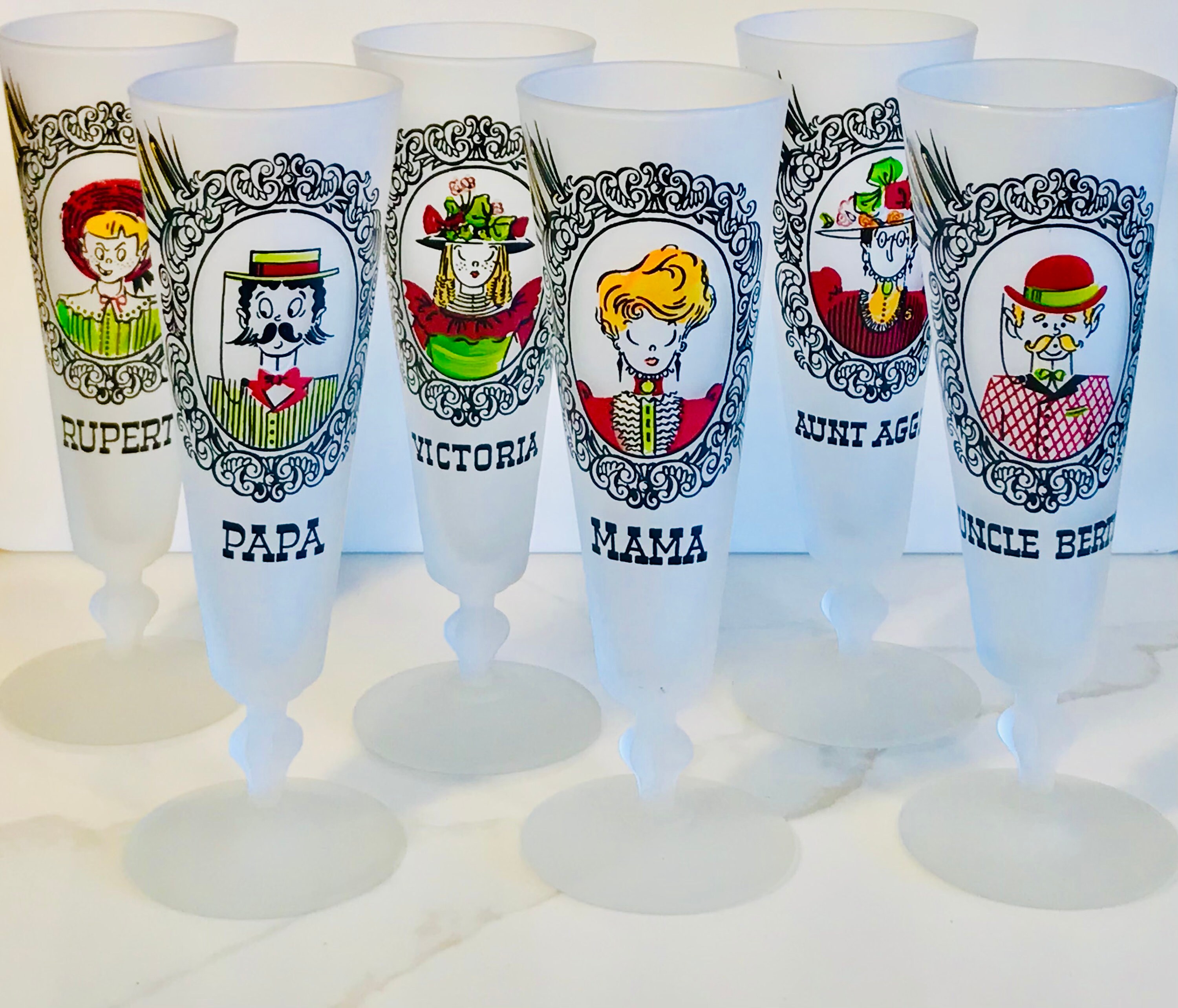 Vintage Hazel Atlas Pilsner Glasses: Gay Fad Nineties Comic