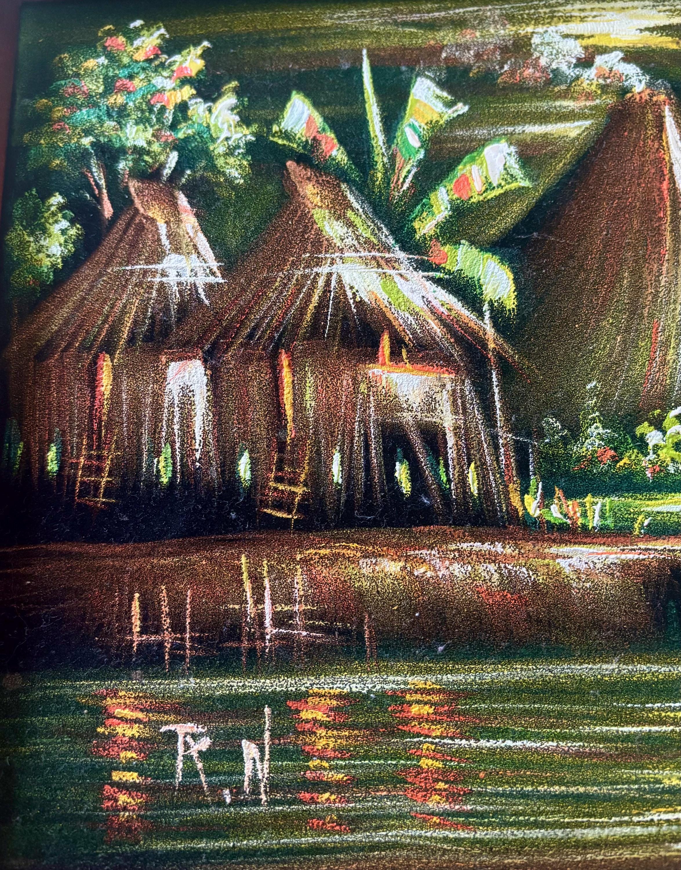 Vintage 1960-1970's Mid Century Black Velvet Oil Painting