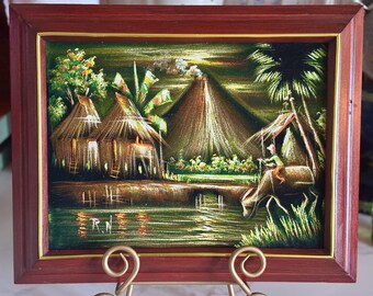 Vintage 1960-1970's Mid Century Black Velvet Oil Painting