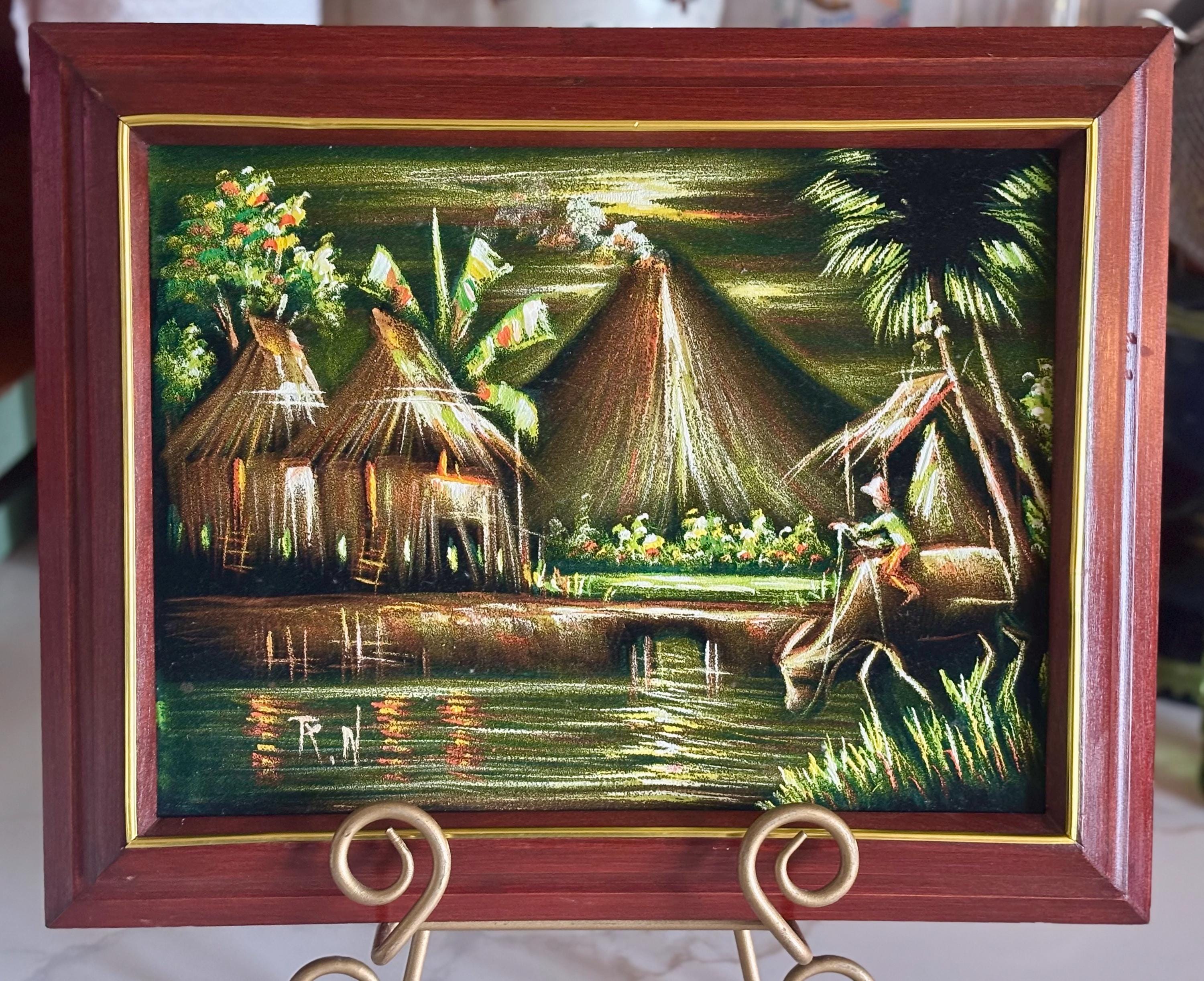 Vintage 1960-1970's Mid Century Black Velvet Oil Painting