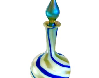 Vintage Murano Glass Perfume Bottle: Blue & Gold Swirl, Teardrop Stopper