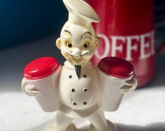 1950年代ヴィンテージ ジョリーシェフ プラスチック製ダイナー ソルト＆ペッパー フィギュア型キャディ（シェーカー付き）
