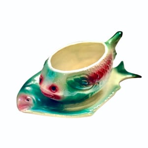 Vintage Figural Sauce Boat Tureen Fish Shape With Fish Underplate Made in Italy