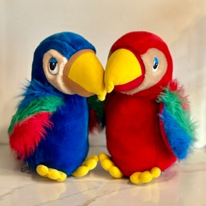 Vintage Parrot Plush Pair Looney Doolittle 12&quot; Plush SRM Company Colorful Birds Hidden Zip Pockets